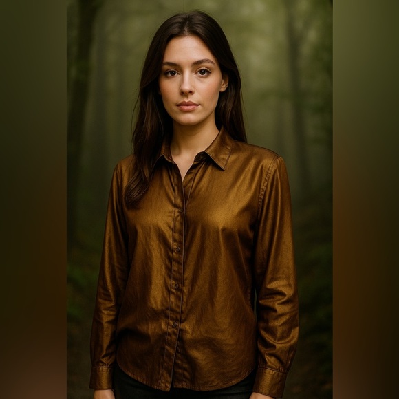 Vintage Y2K Express Bronze Metallic Satin Blouse L (13/14) – Retro Fairy Forest - Picture 1 of 10